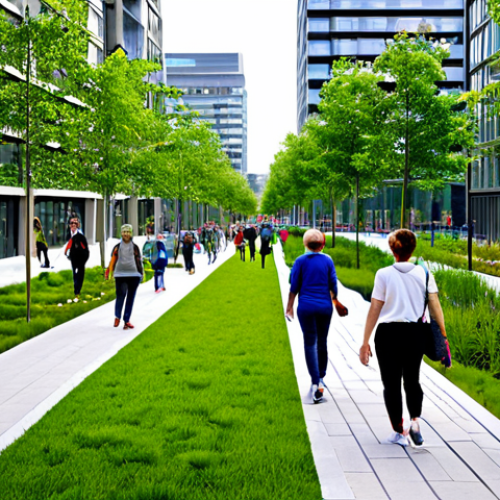 Home 7 **Prompt 1: The Green Pulse of the City**
A vibrant, sunlit urban scene depicting a diverse group of people, including adults and families, enjoying a modern linear park. Subjects are fully clothed in modern, casual, and appropriate attire. The park features lush green infrastructure such as vertical gardens, well-maintained community garden plots, and integrated sustainable design elements. In the background, contemporary, eco-friendly city buildings with prominent green roofs are visible. The atmosphere is peaceful and community-oriented, with individuals walking, cycling on a nearby dedicated path, and children playing safely in designated areas. This image embodies the redrawing of urban space to integrate nature, fostering community connection and well-being.
Professional photography, clear focus, high detail, sharp resolution, natural lighting, perfect anatomy, correct proportions, natural pose, well-formed hands, proper finger count, natural body proportions, safe for work, appropriate content, fully clothed, family-friendly.