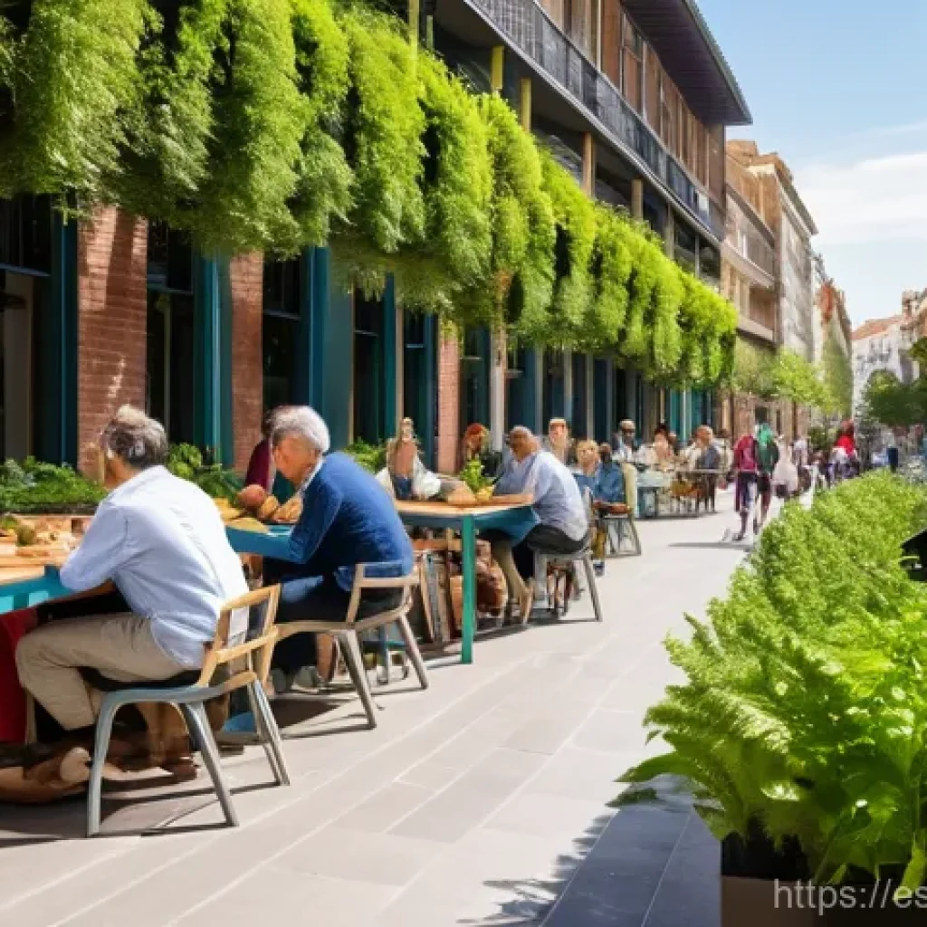 환경과 공공 정책의 연계 - "A bustling, modern urban landscape in a Spanish city, showcasing the positive effects of clean air ...