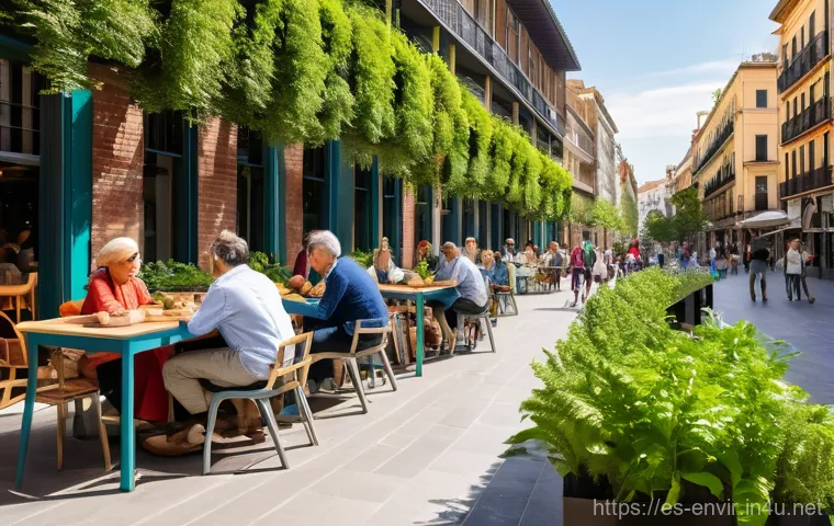 환경과 공공 정책의 연계 - "A bustling, modern urban landscape in a Spanish city, showcasing the positive effects of clean air ...