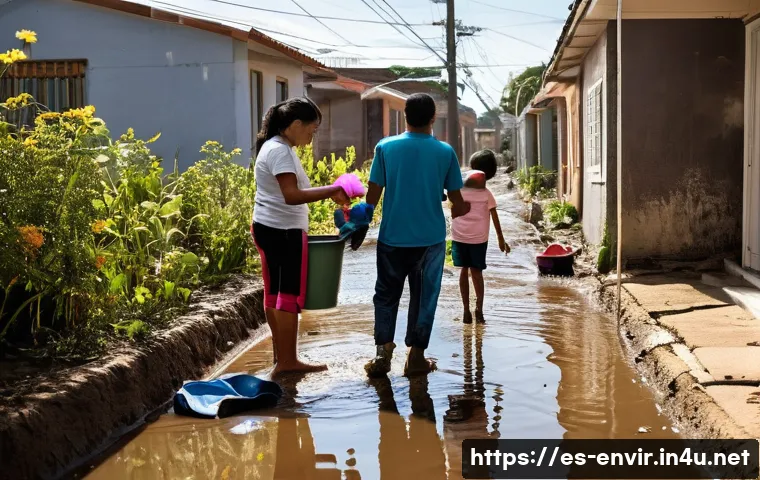 기후 변화로 인한 자연재해 - **Prompt 1: Aftermath of a Flood – Community Resilience**
    "A scene depicting the aftermath of a ...