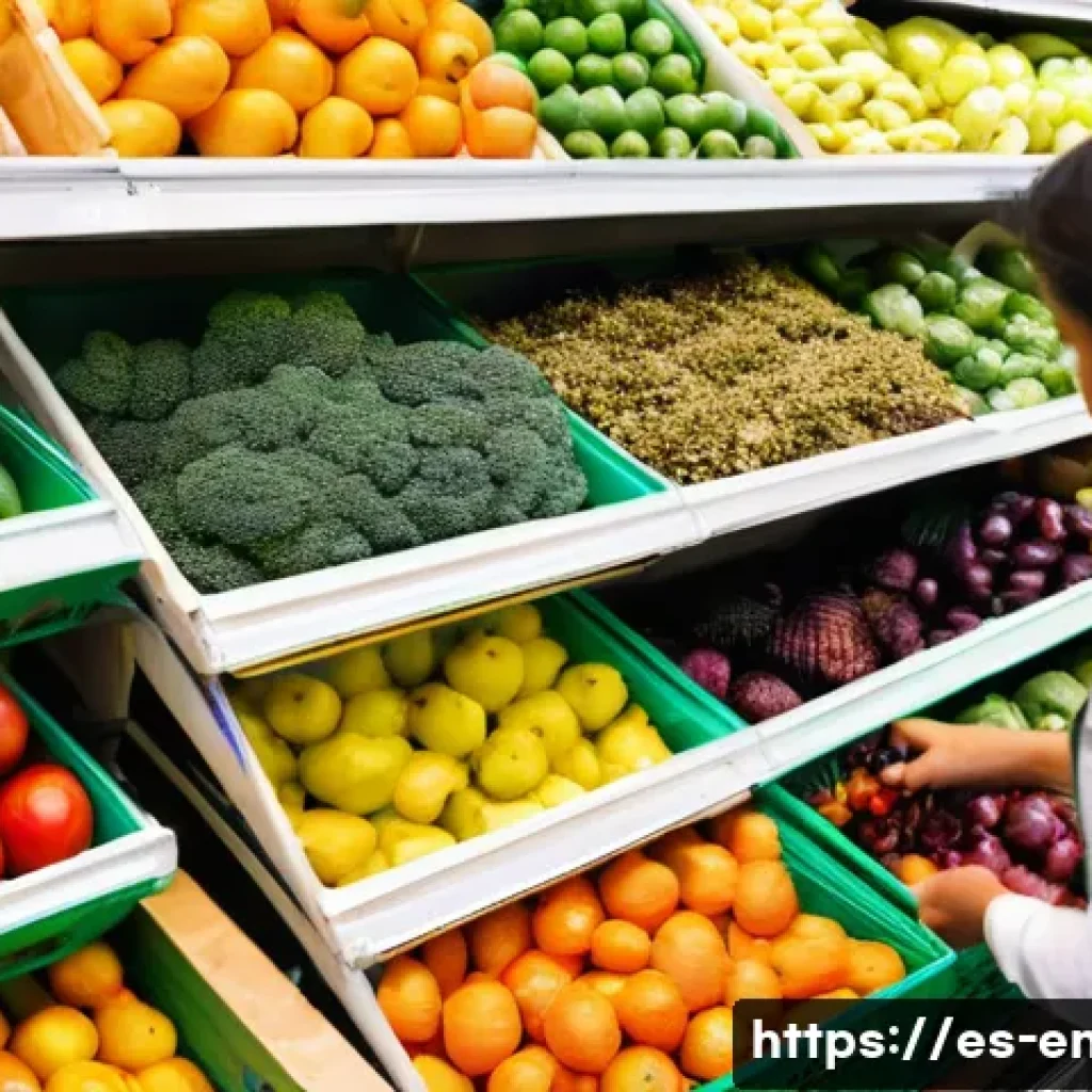 친환경 소비의 확산 - **Prompt:** A bustling, well-lit interior of a modern supermarket or a vibrant open-air market in a ...