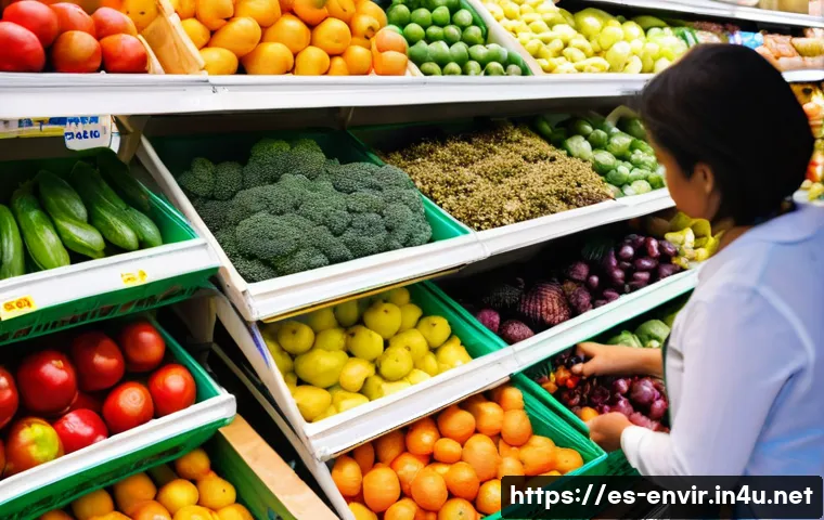 친환경 소비의 확산 - **Prompt:** A bustling, well-lit interior of a modern supermarket or a vibrant open-air market in a ...