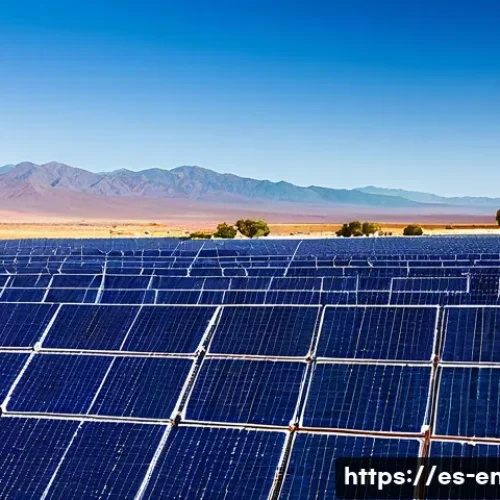 Home 30 녹색 에너지 정책 - A vibrant solar energy farm in a sunny, arid Latin American desert landscape, featuring rows of mode...