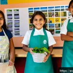 재활용 활성화 전략 - A vibrant elementary school classroom in a Latin American community, children aged 7-10 engaged in a...